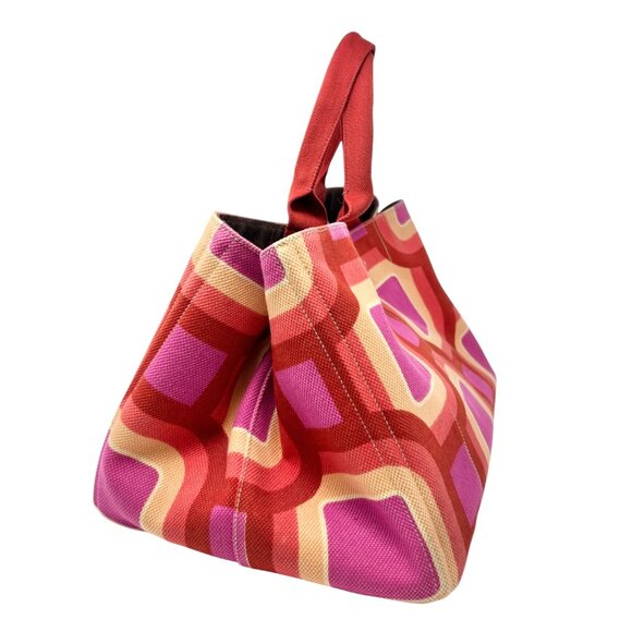 PRADA Vintage Logo Tote Bag Canapa Stampata Canvas Multicolor Red Pink  [105524] - Picture 7 of 15